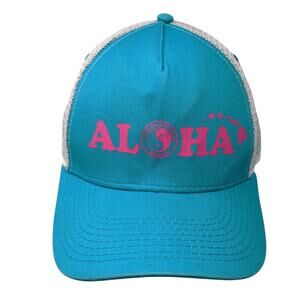 Aloha Hawaii Snapback Trucker Hat Blue One Size Adjustable Breathable Mesh Back